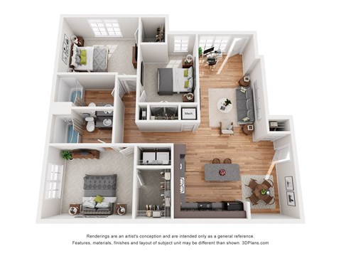 Floor plan for 3 beds, 2 baths, 1334 sqft